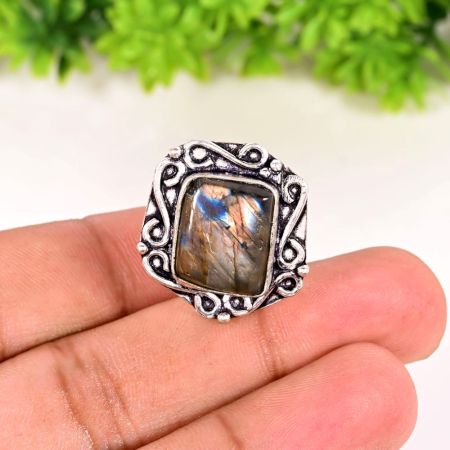 Handcrafted Oxidized Ring with Labradorite Gemstone for Women